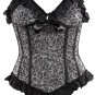 Black & Silver Leopard Fabric Steel Boning Overbust Fashion Corset Waist Cincher (Body Waist-34inch)