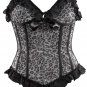 Black & Silver Leopard Fabric Steel Boning Overbust Fashion Corset Waist Cincher (Body Waist-36inch)