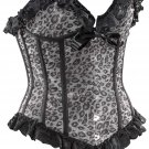 Black & Silver Leopard Fabric Steel Boning Overbust Fashion Corset Waist Cincher (Body Waist-38inch)