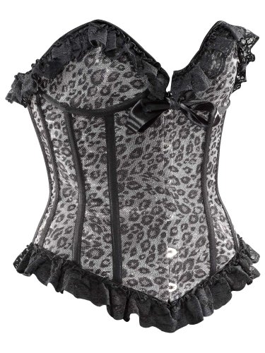 Black & Silver Leopard Fabric Steel Boning Overbust Fashion Corset Waist Cincher (Body Waist-38inch)