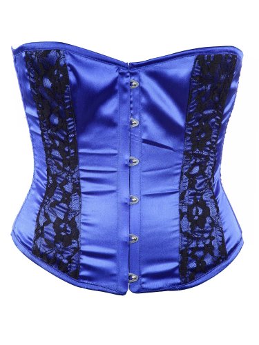 Blue Satin Fabric Steel Boning Overbust Fashion Corset Waist Cincher (Body Waist-32inch)