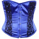 Blue Satin Fabric Steel Boning Overbust Fashion Corset Waist Cincher (Body Waist-36inch)