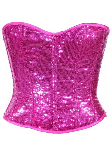 Pink Sequin Fabric Steel Boning Overbust Fashion Corset Waist Cincher (Body Waist-24inch)