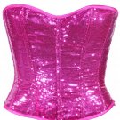 Pink Sequin Fabric Steel Boning Overbust Fashion Corset Waist Cincher (Body Waist-40inch)