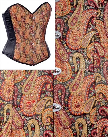 Black Brocade Fabric Steel Boning Overbust Fashion Corset Bustier (Body Waist-30inch)