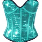 Teal Sequin Fabric Steel Boning Overbust Fashion Corset Bustier (Body Waist-24inch)