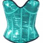 Teal Sequin Fabric Steel Boning Overbust Fashion Corset Bustier (Body Waist-26inch)