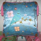 Beautiful Blue Silk Embroidered Bird Pillow Beautiful Blue Silk Embroidered Bird Pillow