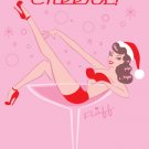 Pin Up Girl in Champagne Glass, Christmas Card, Envelope Included