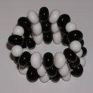 Retro Bracelet, Three Strands, Black and White Beads, Stretchy