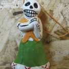 Quinoa Clay Day of the Dead Figure, Women in Green Skirt with Orange Shawl