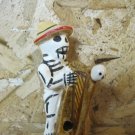 Ceramic Day of the Dead Figure, Man in Light Orange Hat Playing Instrument