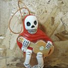 Quinoa Clay Day of the Dead Figure, Man in Red Cloak Playing Guitar