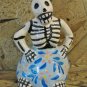 Ceramic Day of the Dead Figure, Woman in Blue Skirt with Pink Flower Design