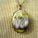 Small Oval Cameo Necklace, Swan Print, Silver Chain Small Oval Cameo Necklace, Swan Print, Silver Chain