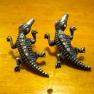 Super Rad Retro Silver Crocodile Post Earrings with Rhinestone Accents