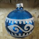Vintage Glass Christmas Ornament, Blue with White Sparkle Design