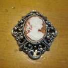 Silver Filigree Setting with Orange/Brown Background Cameo, Pendant Silver Filigree Setting with Orange/Brown Background Cameo, Pendant