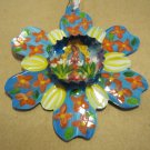 Hand Painted Metal Flower, Blue and Yellow with Virgin Mary Picture in Bottle Cap Hand Painted Metal Flower, Blue and Yellow with Virgin Mary Picture in Bottle Cap