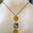 Yellow Carnelian Stones with Multi-Color Glass Bead, Silver Chain Necklace Yellow Carnelian Stones with Multi-Color Glass Bead, Silver Chain Necklace