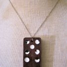 Vintage Brown and White Wooden Domino Pendant 5 & 4, Silver Chain Necklace