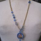Angel Picture on Bottle Cap with Vintage Blue Beads on Multi Gold Chains, Necklace Angel Picture on Bottle Cap with Vintage Blue Beads on Multi Gold Chains, Necklace