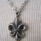 Silver Fleur De Lis Pendant on Silver Wrapped Crystal Necklace Silver Fleur De Lis Pendant on Silver Wrapped Crystal Necklace