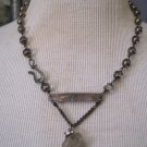 Herkimer Diamond Pendant with Mother of Pearl Accent, Beaded Necklace