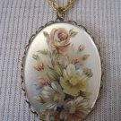 Pink and Yellow Roses on Mirror Cameo Pendant, Necklace Pink and Yellow Roses on Mirror Cameo Pendant, Necklace