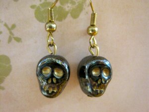 Gray Glass Skull Bead Charm Earrings