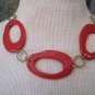 Retro Red Plastic Circles with Gold Accents, Necklace