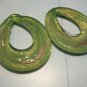 Set of 2 Hand Blown Glass, Green and Gold Glass Ovals