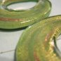Set of 2 Hand Blown Glass, Green and Gold Glass Ovals