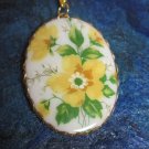 Oval Cameo Necklace, White Background with Yellow Flowers Oval Cameo Necklace, White Background with Yellow Flowers