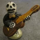 Ceramic Day of the Dead Figure, Man in Black Suit Playing Guitar