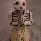 Ceramic Day of the Dead Figure, Woman in Yellow Skirt with Pink Flower Design
