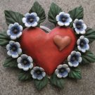 Hand Painted Clay Heart, Blue Flowers