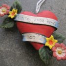 Hand Painted Clay Heart, Flowers, Banner "Nuestro Amor Vence Todo""