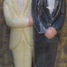 Groom and Groom Wedding Candle, Yellow and Gray Suits