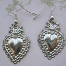Light Weight Pewter Heart Milagro Charms, Silver Colored Hook Back Earrings Light Weight Pewter Heart Milagro Charms, Silver Colored Hook Back Earrings