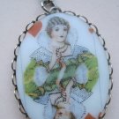 Oval Cameo Necklace, White Background with Queen Playing Card