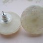 Retro White Shell Round Buttons, Post Back Earrings