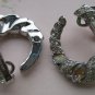 Rhinestones on Circular Design, Silver Clip-On Earrings