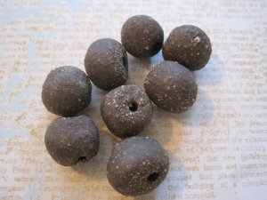 Hand Made Dark Brown Clay Beads, 8 Pieces