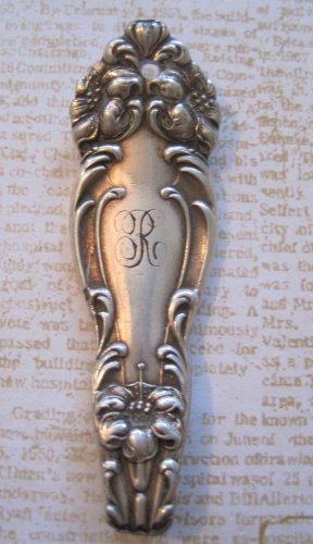 Silverware Handle, Jewelry Finding, Initial "R", Flower Design