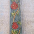 Hand Painted Mezuzah, Pomegranate Picture with Teal Background