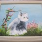 "Molly Dog" Black and White Dog with Flowers, Hand Painted, Oil Painting