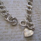 Petite Double Link Silver Bracelet, Small Heart Charm Petite Double Link Silver Bracelet, Small Heart Charm