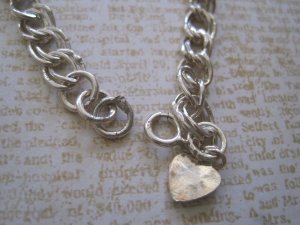 Petite Double Link Silver Bracelet, Small Heart Charm