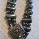 Retro Bracelet, Dark Gray Beads, Unique Clasp